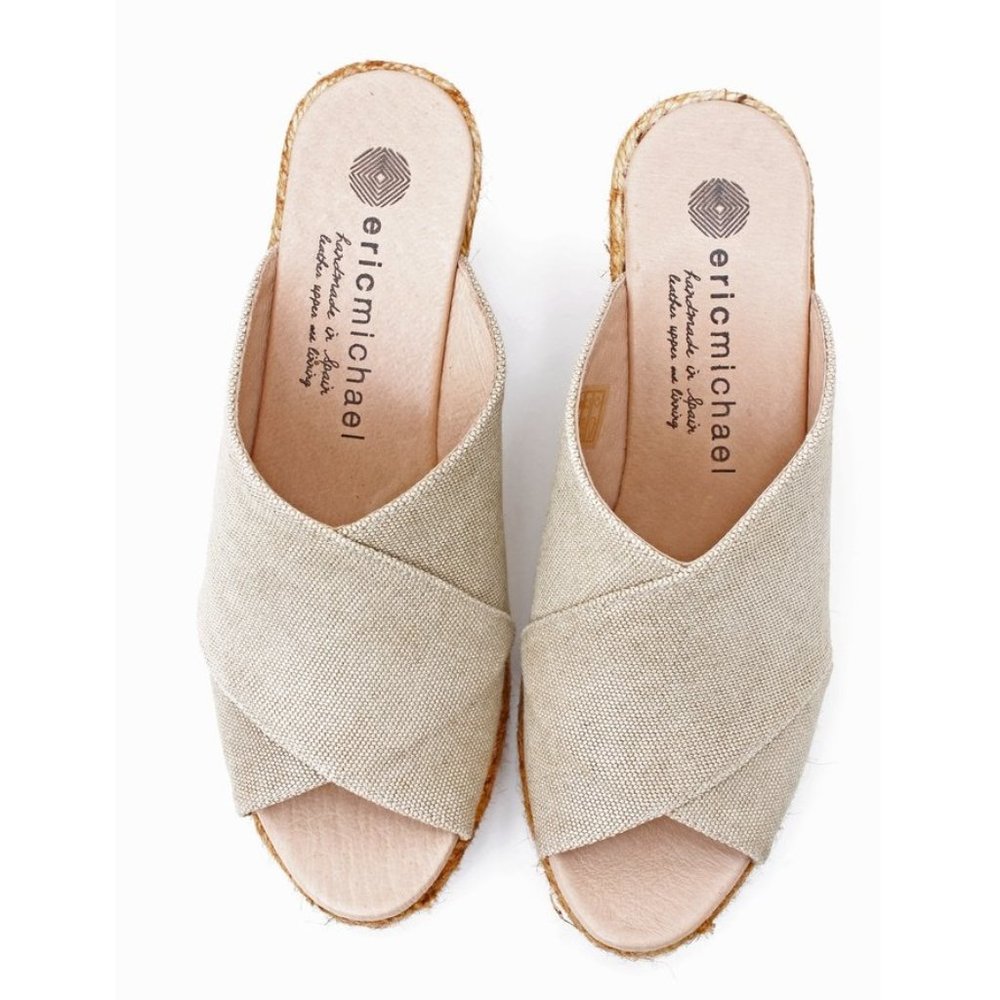 Eric Michael Natural Linen Crisscross Wedge Sandals